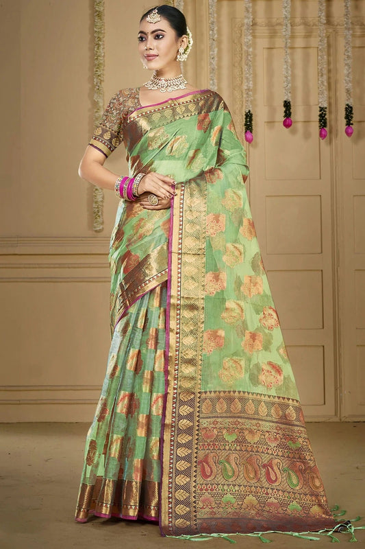 Light Green Organza Woven Traditional Saree NCSD11010355