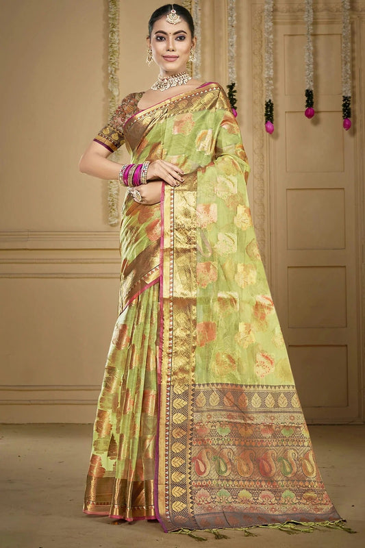 Light Green Organza Woven Traditional Saree NCSD11010358