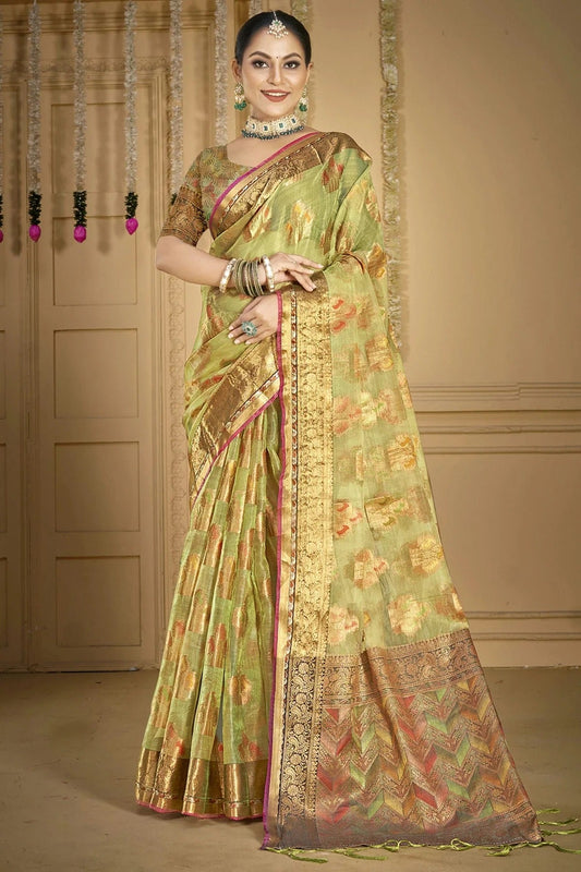 Light Green Organza Woven Traditional Saree NCSD11010380