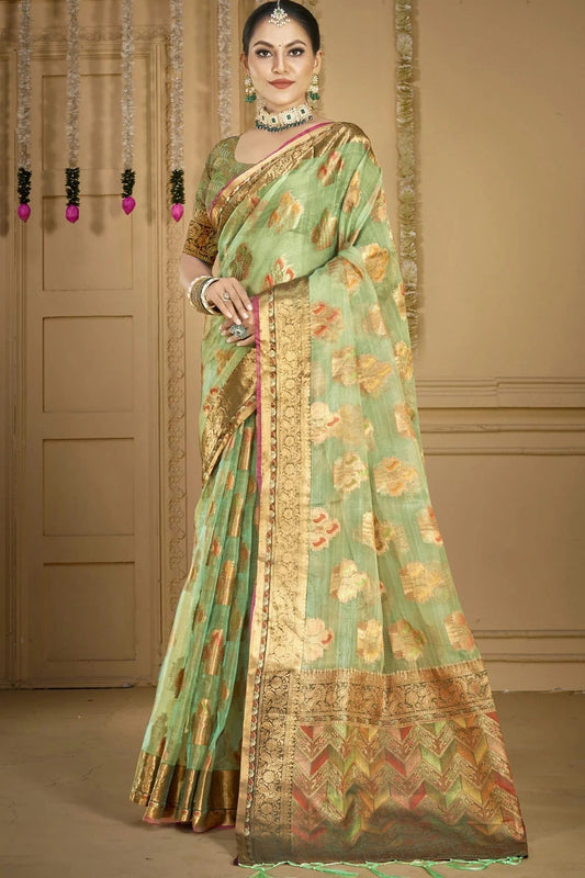 Light Green Organza Woven Traditional Saree NCSD11010382