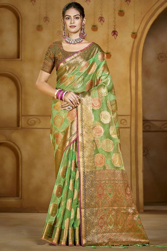 Light Green Organza Woven Traditional Saree NCSD11010385