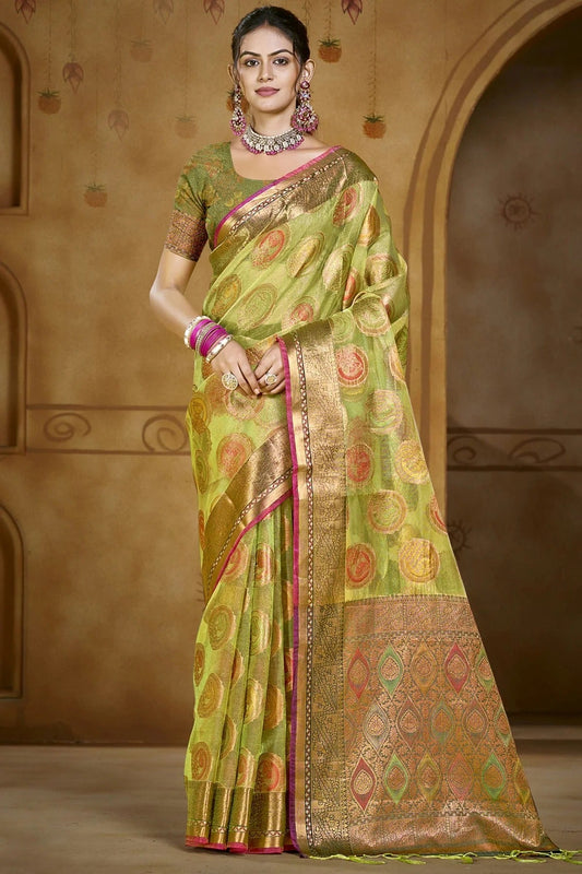 Light Green Organza Woven Traditional Saree NCSD11010388