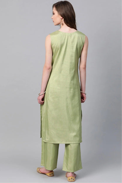 Light Green Plus Size Poly Silk Straight Kurta Palazzo Set  NCKR10610107