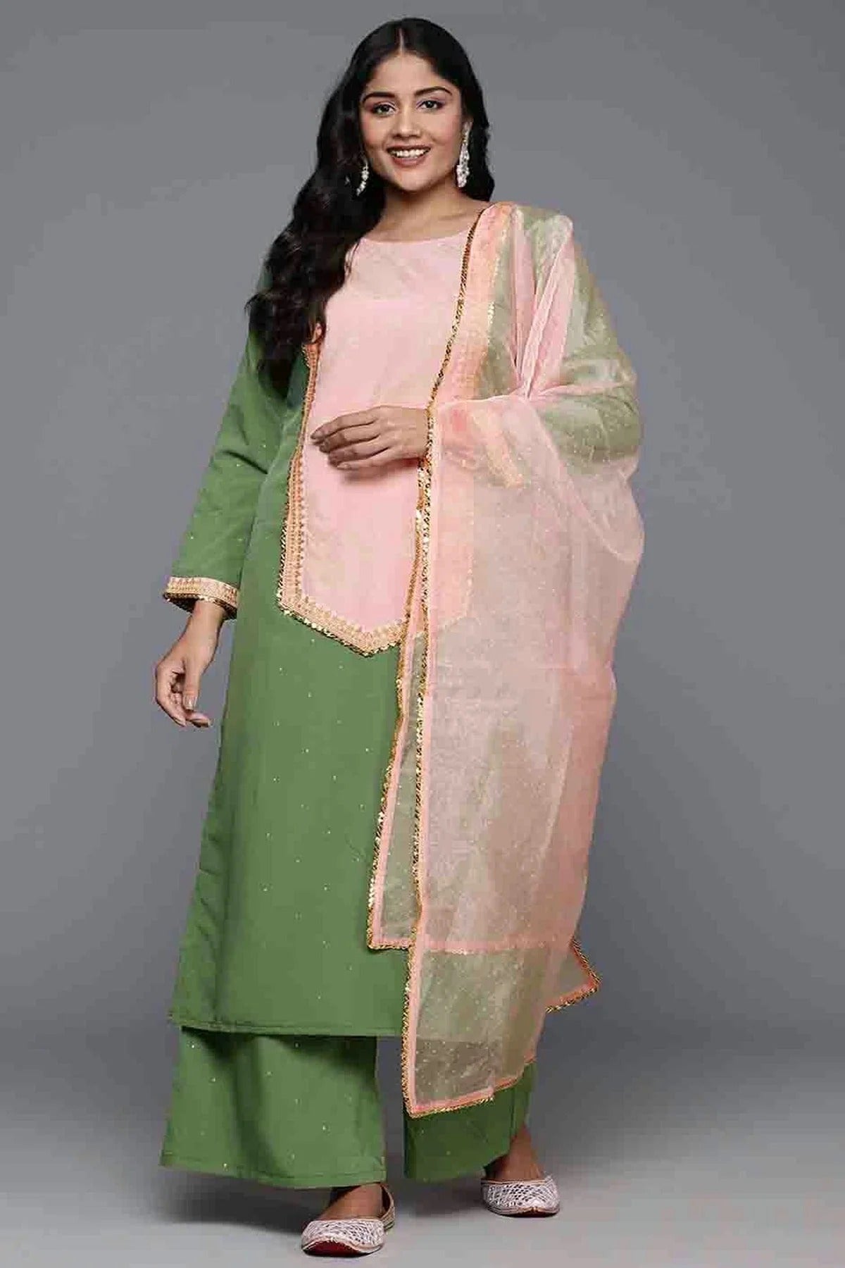 Light Green Poly Crepe Stitched Palazzo Pant Suit NCSS11110209