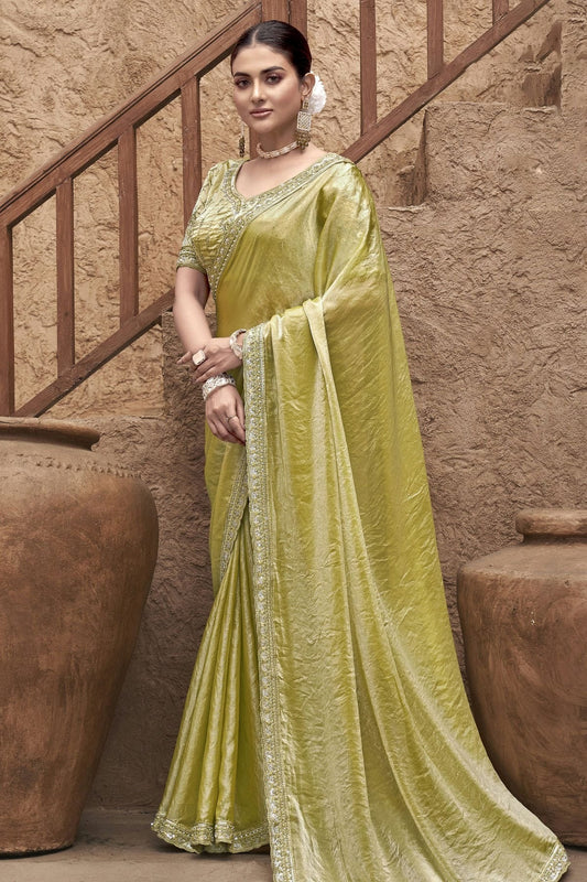 Light Green Satin Silk Designer Saree NCSD11111114