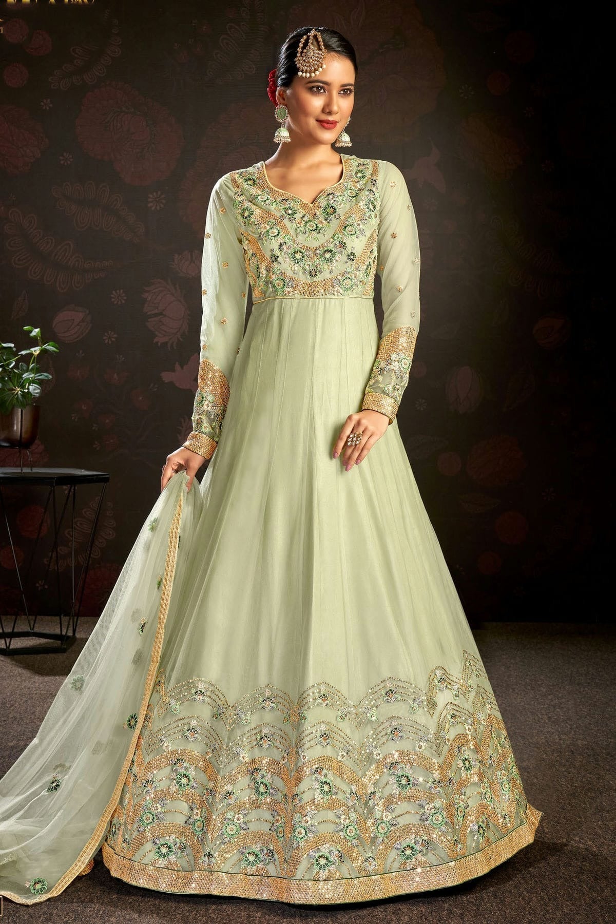 Light Green Semi Stitched Butterfly Net Anarkali Suit NCSM11410532