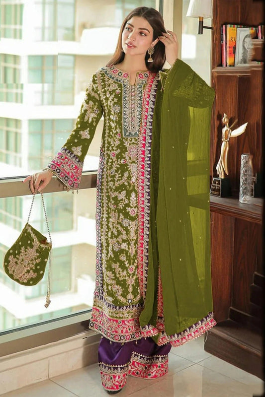 Light Green Semi Stitched Chinon Silk Pakistani Suit NCSM11410477
