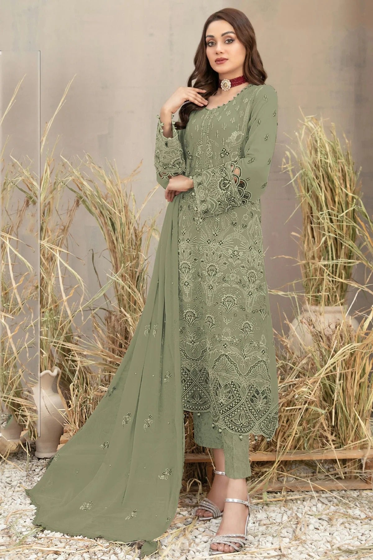 Light Green Semi Stitched Georgette Pakistani Suit NCSM11410342