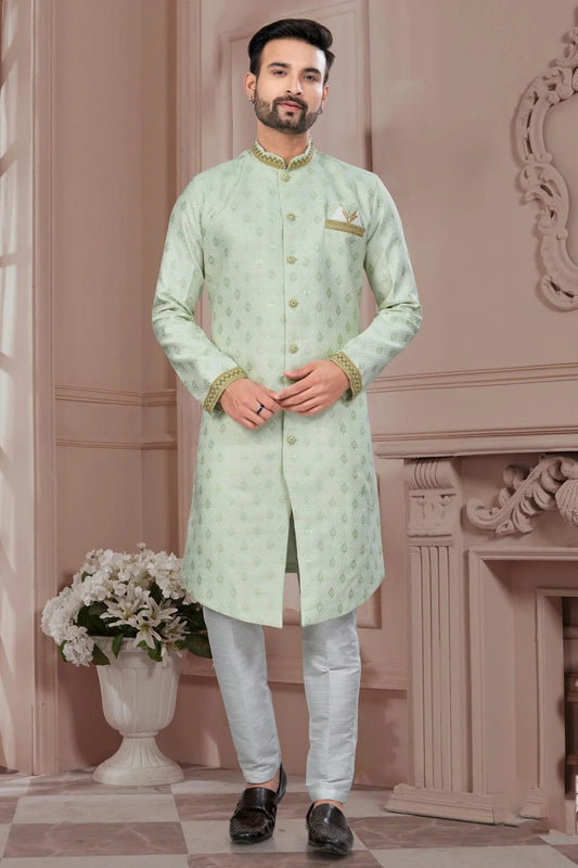Light Green Silk Dupion Sherwani NCSH10410200