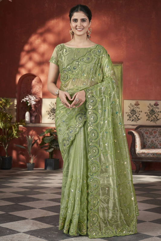 Light Green Tissue Net Designer Saree NCSD11111200