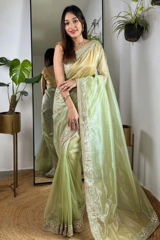 Light Green Tissue Silk Designer Saree NCSD11111746