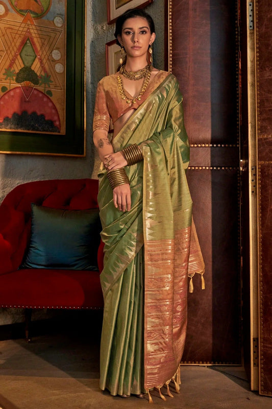 Light Green Tussar Silk Woven Saree NCSD12910210