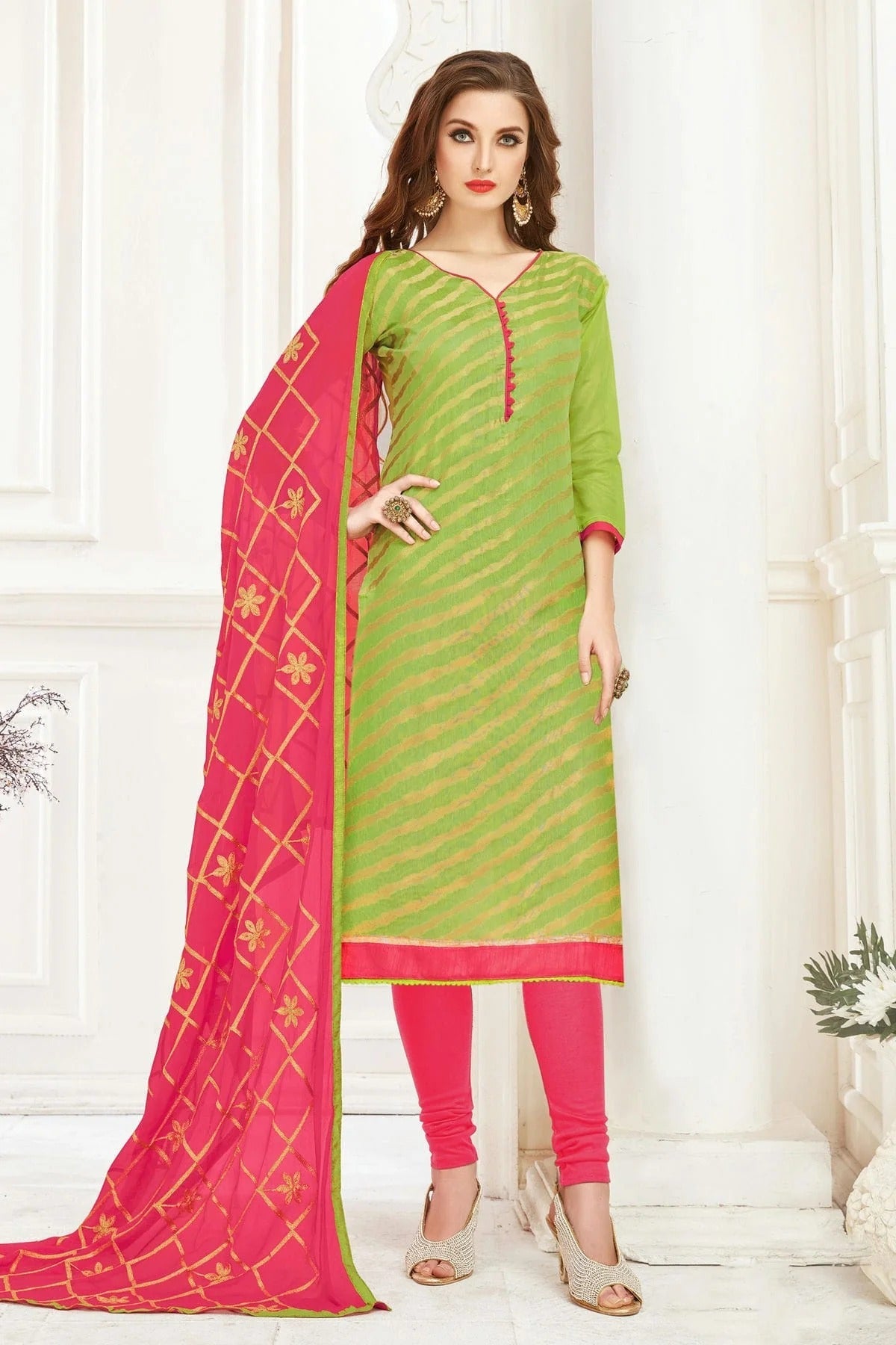 Light Green Unstitched Banarasi Jacquard Churidar Suit NCUS11610232