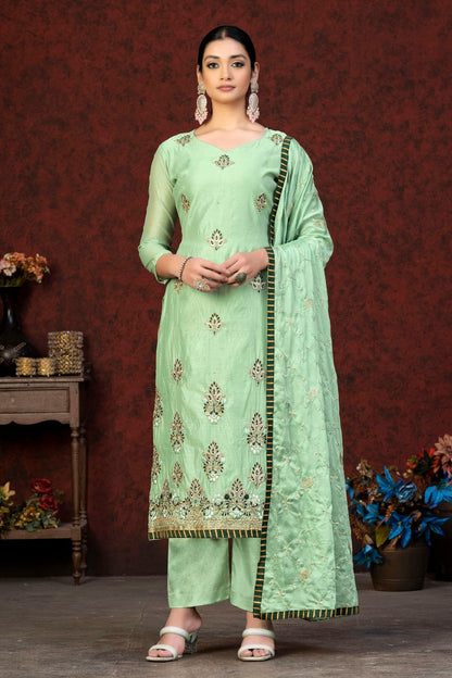 Light Green Unstitched Modal Chanderi Straight Suit NCUS11610294