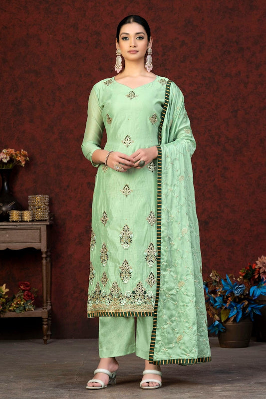Light Green Unstitched Modal Chanderi Straight Suit NCUS11610294