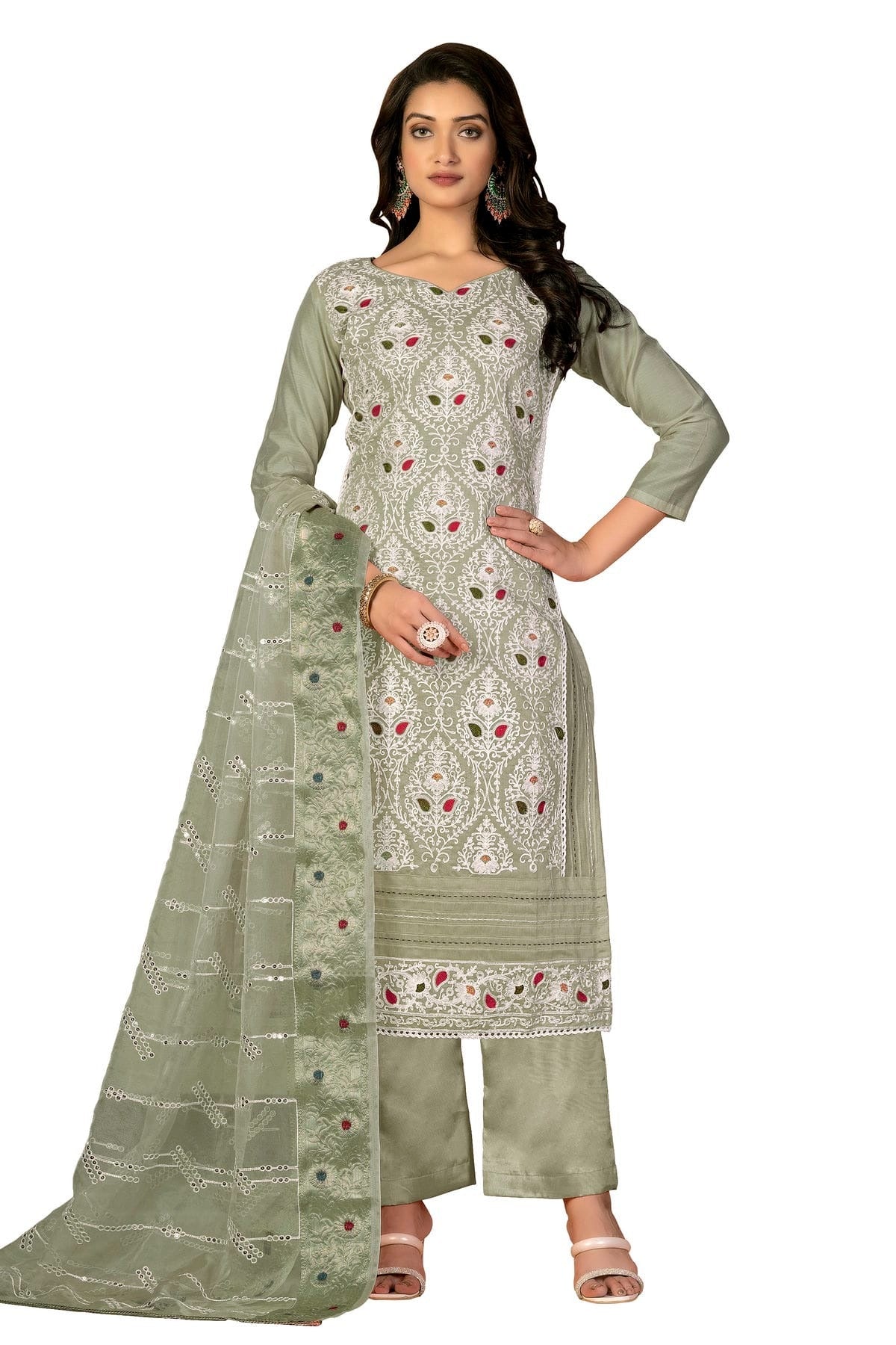 Light Green Unstitched Modal Silk Straight Suit NCUS11610350