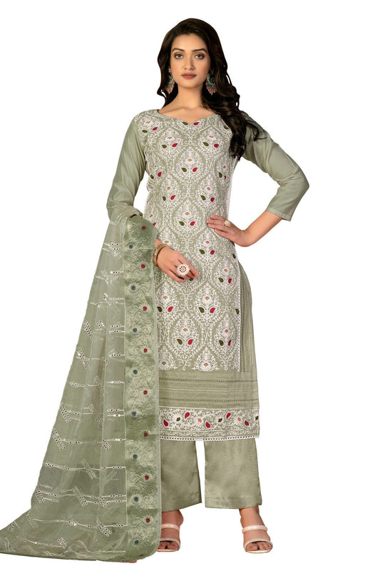 Light Green Unstitched Modal Silk Straight Suit NCUS11610350