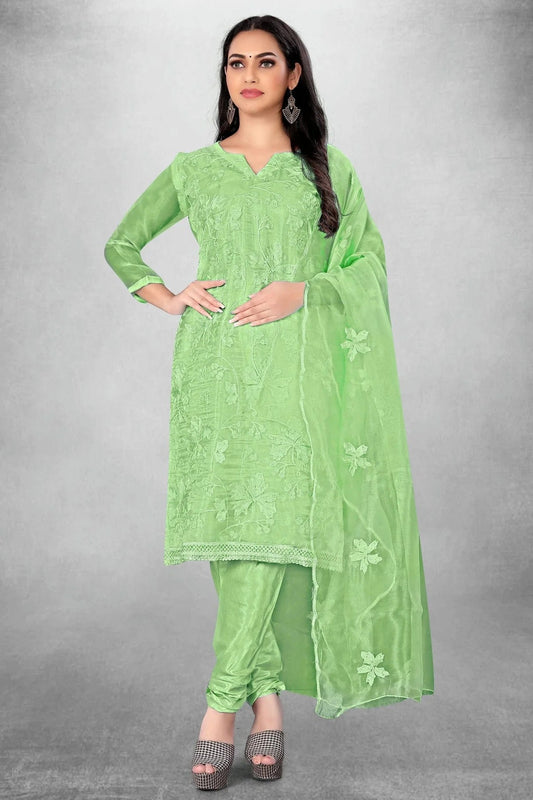 Light Green Unstitched Organza Churidar Suit NCUS11610427