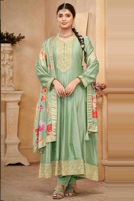 Light Green Vichitra Silk Anarkali Suit NCSM11110893