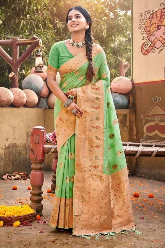 Light Green Woven Cotton Saree NCSD11010511