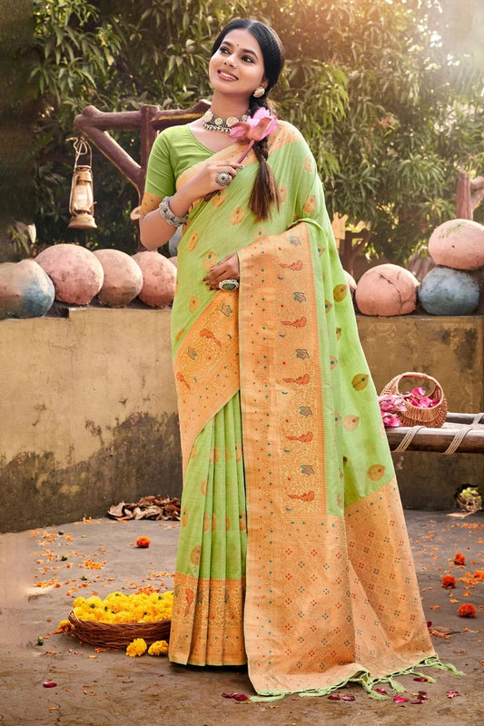 Light Green Woven Cotton Saree NCSD11010515