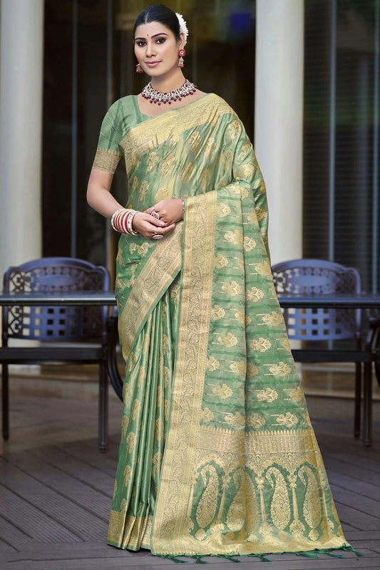 Light Green Woven Satin Silk Traditional Saree NCSD11010203