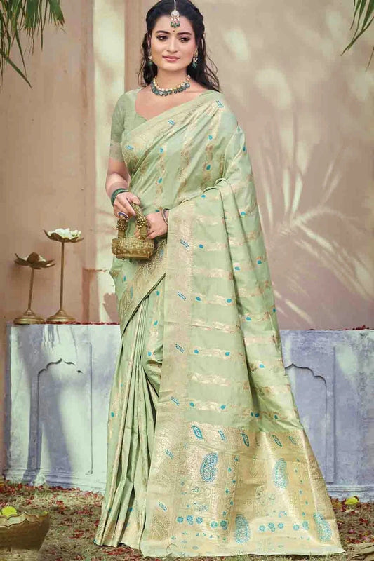 Light Green Woven Silk Traditional Saree NCSD11010127