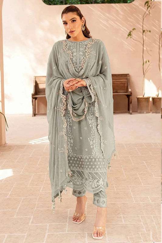 Light Grey Faux Georgette Semi Stitched Pakistani Suit NCSM11410434