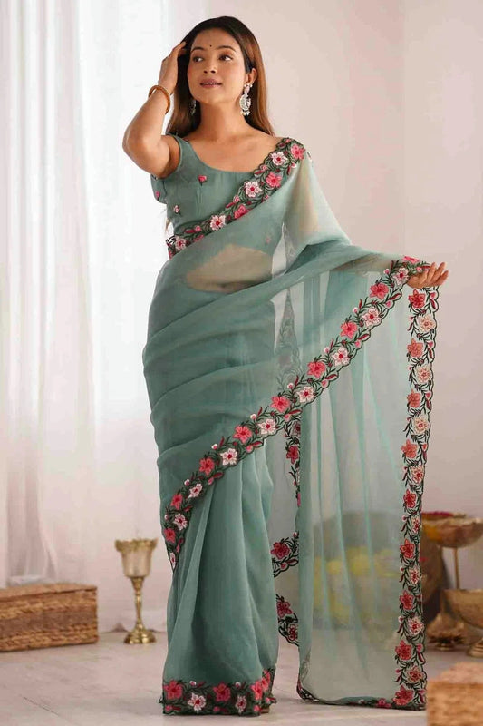 Light Grey Gold Crush Designer Saree NCSD11111838