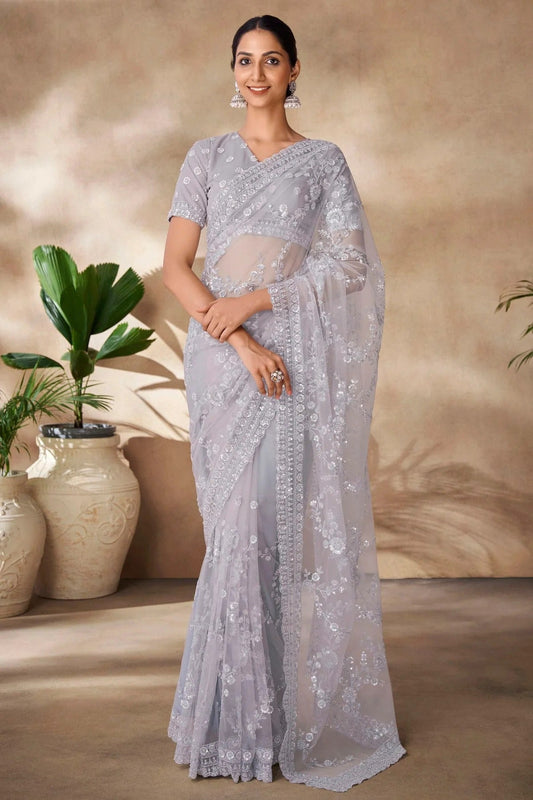Light Grey Net Designer Saree NCSD10810201