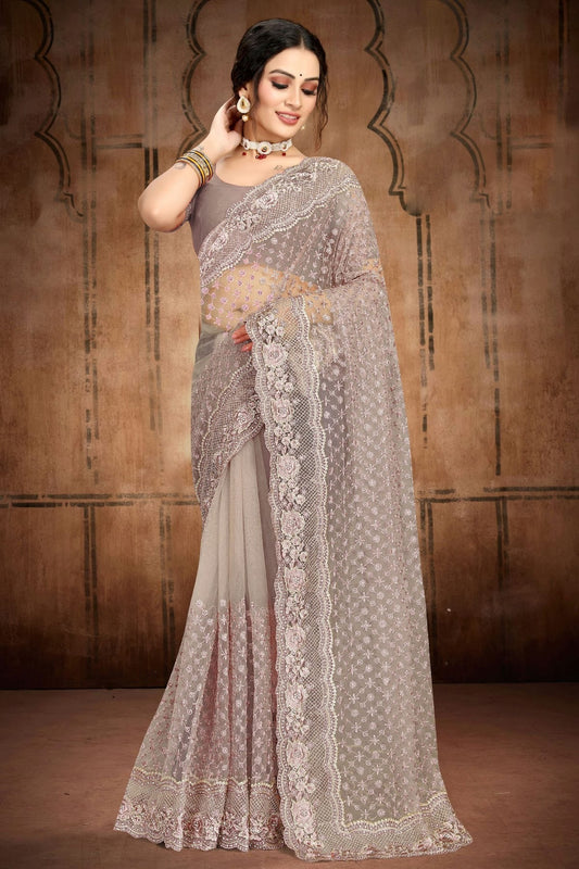 Light Grey Net Saree NCSD10910439