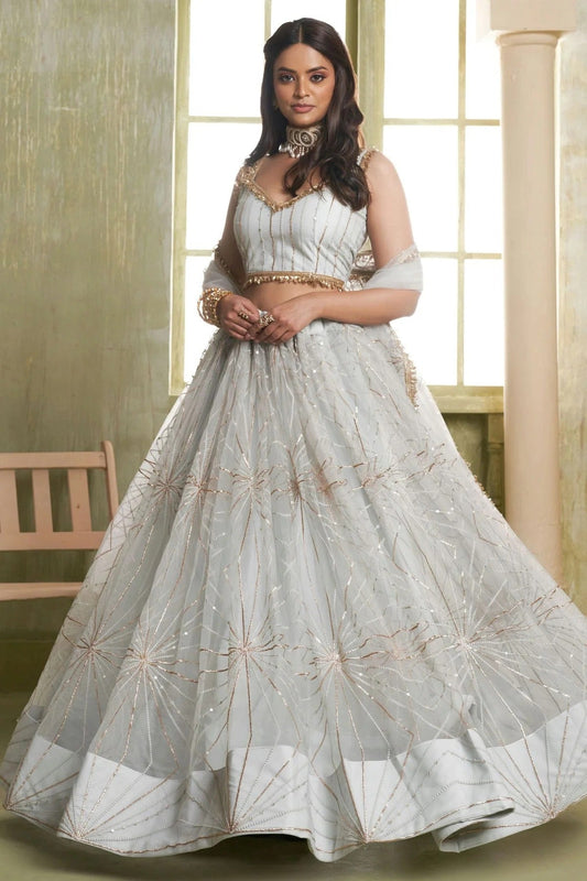 Light Grey Semi Stitched Butterfly Net Lehenga Choli NCLC11111249