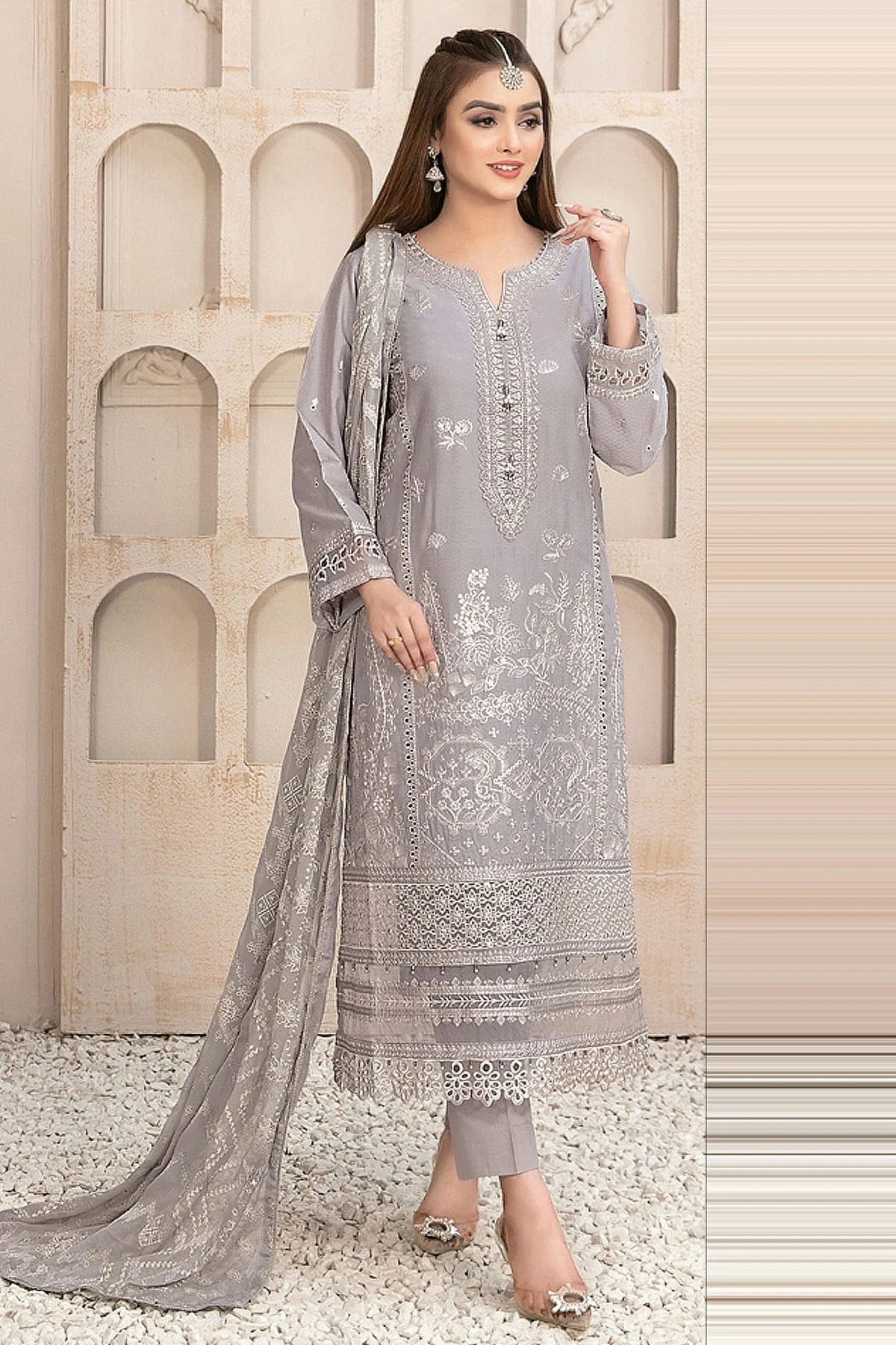 Light Grey Semi Stitched Faux Georgette Pakistani Suit NCSM11410516