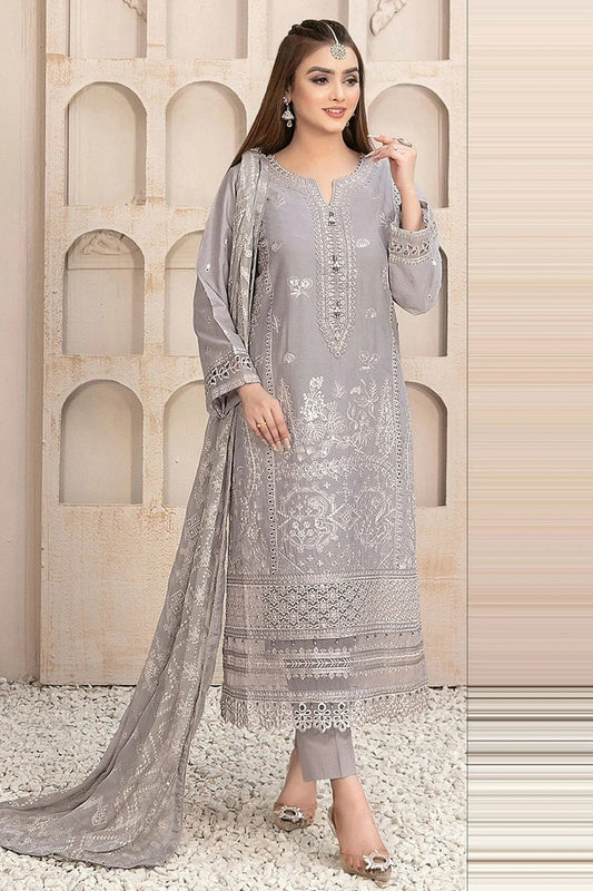Light Grey Semi Stitched Faux Georgette Pakistani Suit NCSM11410516