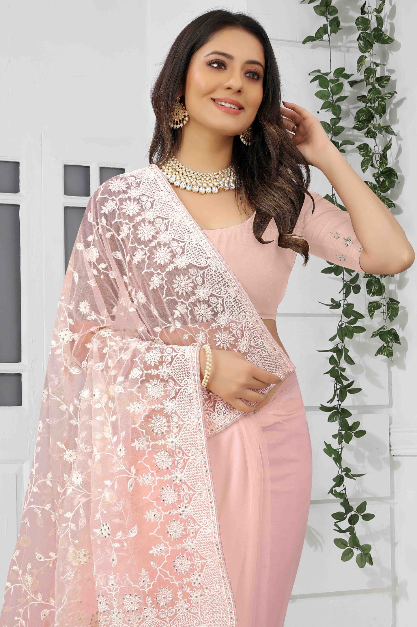 Light Peach Net Designer Saree NCSD10910745