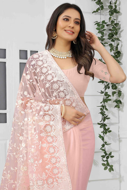 Light Peach Net Designer Saree NCSD10910745