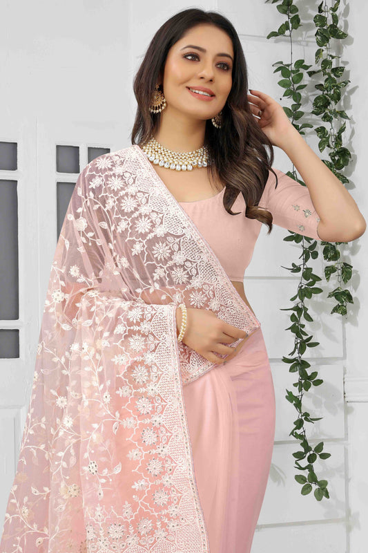 Light Peach Net Designer Saree NCSD10910745