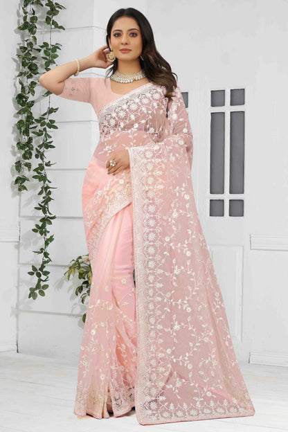 Light Peach Net Designer Saree NCSD10910745