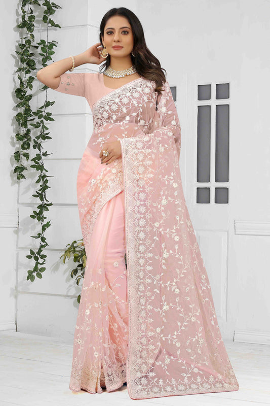 Light Peach Net Designer Saree NCSD10910745