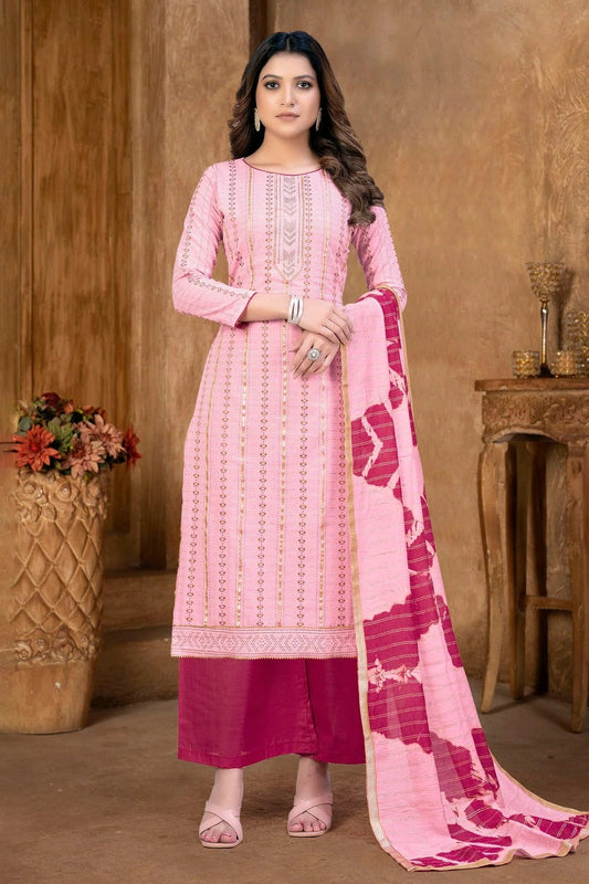 Light Pink Unstitched Cambric Cotton Palazzo Pant Suit NCUS11610316