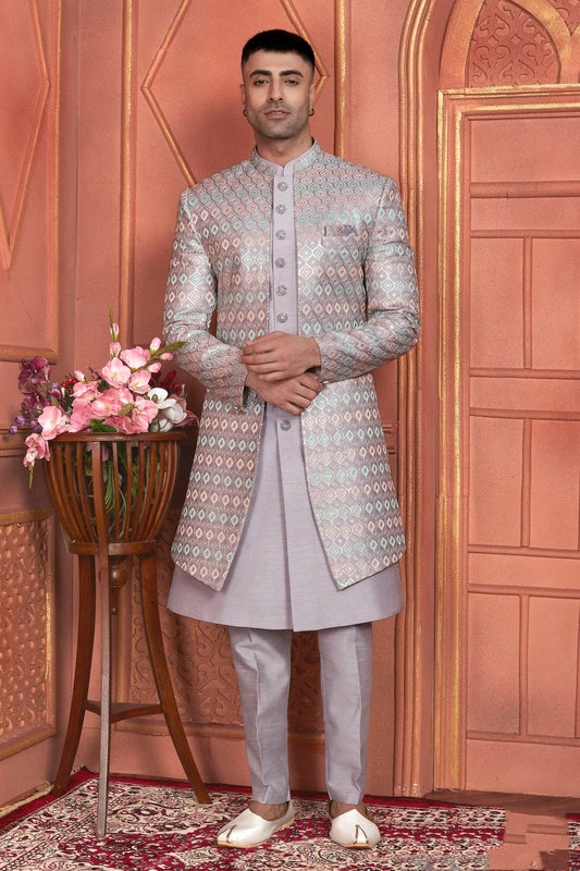 Light Purple Art Silk Indowestern Sherwan With Aligadhi Pant  NCSH12310370