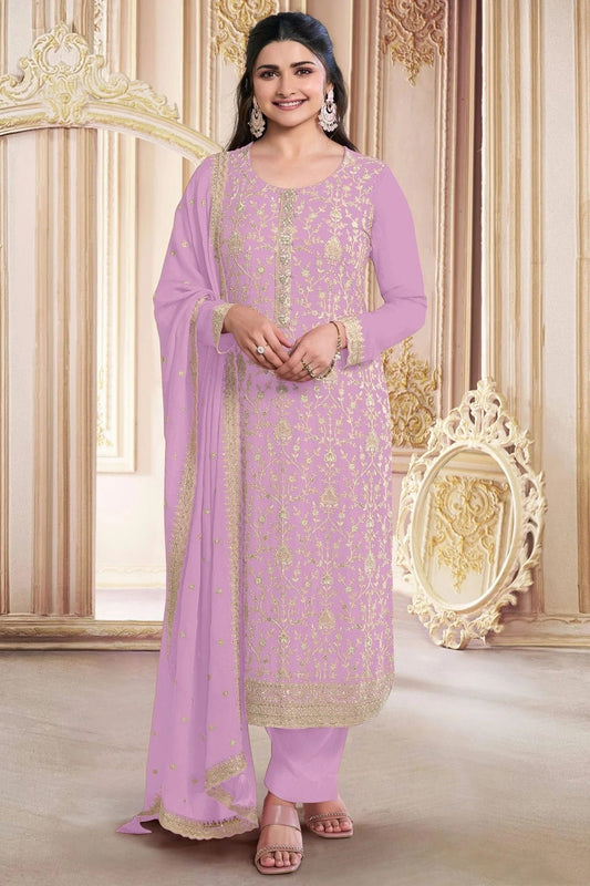 Light Purple Faux Georgette Semi Stitched Pant Style Suit NCSM11410425