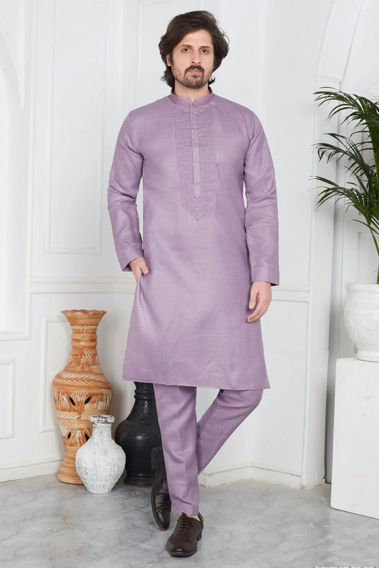 Light Purple Linen Cotton Pintex Kurta Pajama NCKP12310253