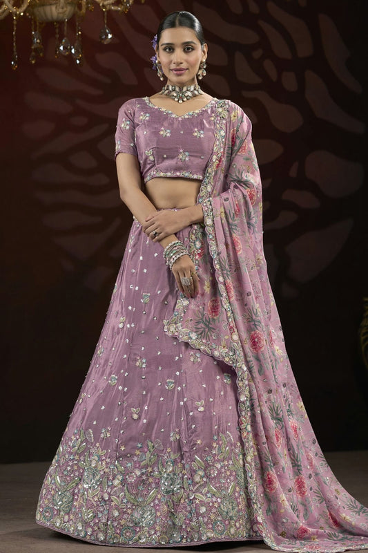 Light Purple Semi Stitched Chinon Lehenga Choli NCLC11111258