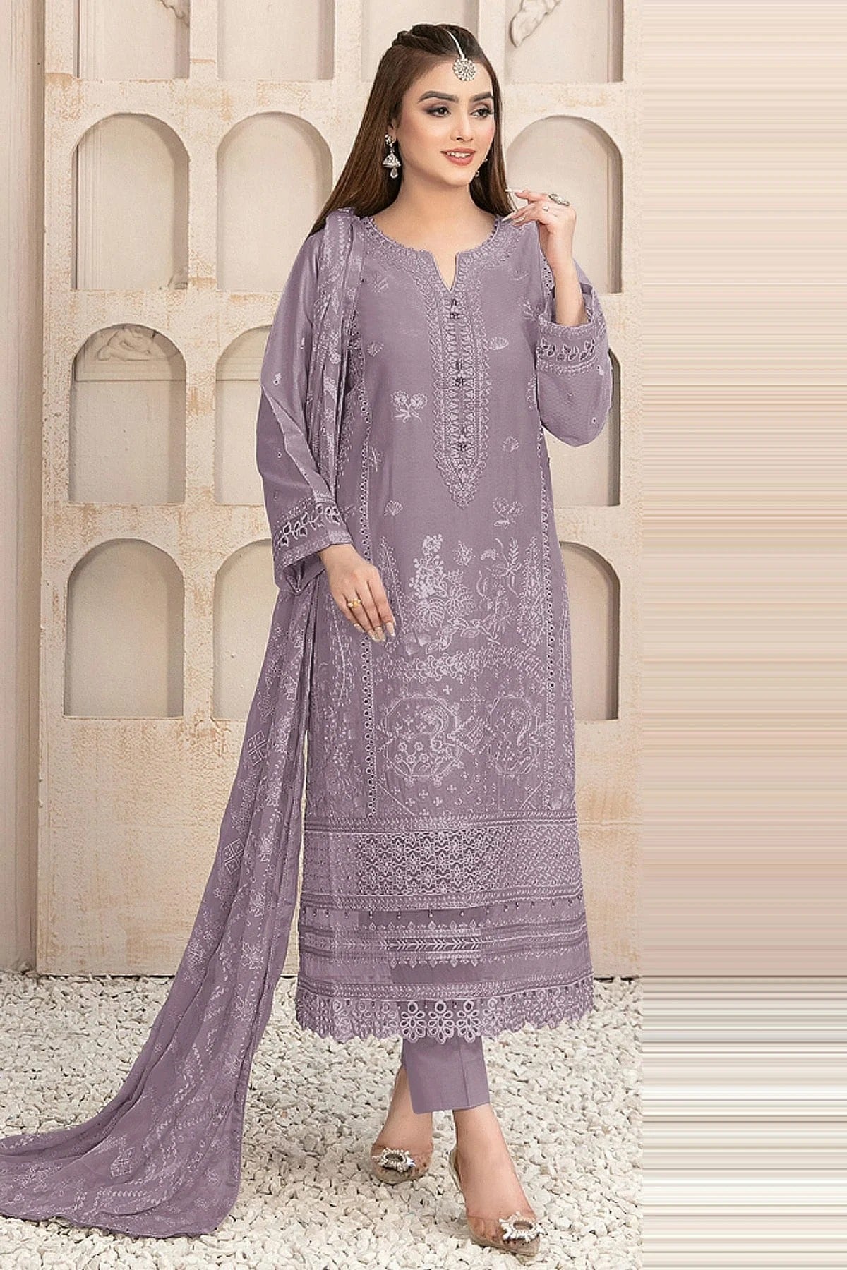 Light Purple Semi Stitched Faux Georgette Pakistani Suit NCSM11410512