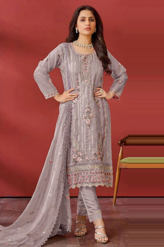 Light Purple Semi Stitched Organza Pakistani Suit NCSM11410522
