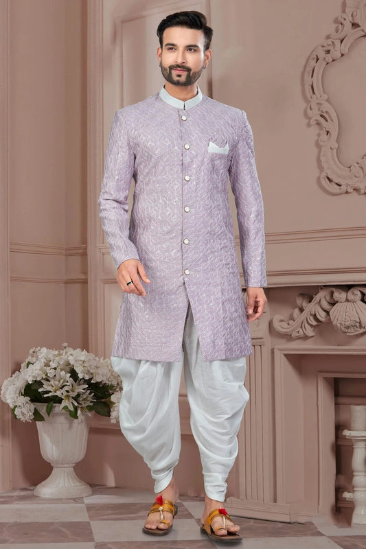 Light Purple Silk Dupion Dhoti Sherwani NCSH10410163