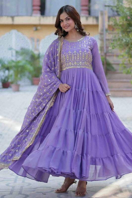 Light Purple Stitched Georgette Gown NCGW11111008