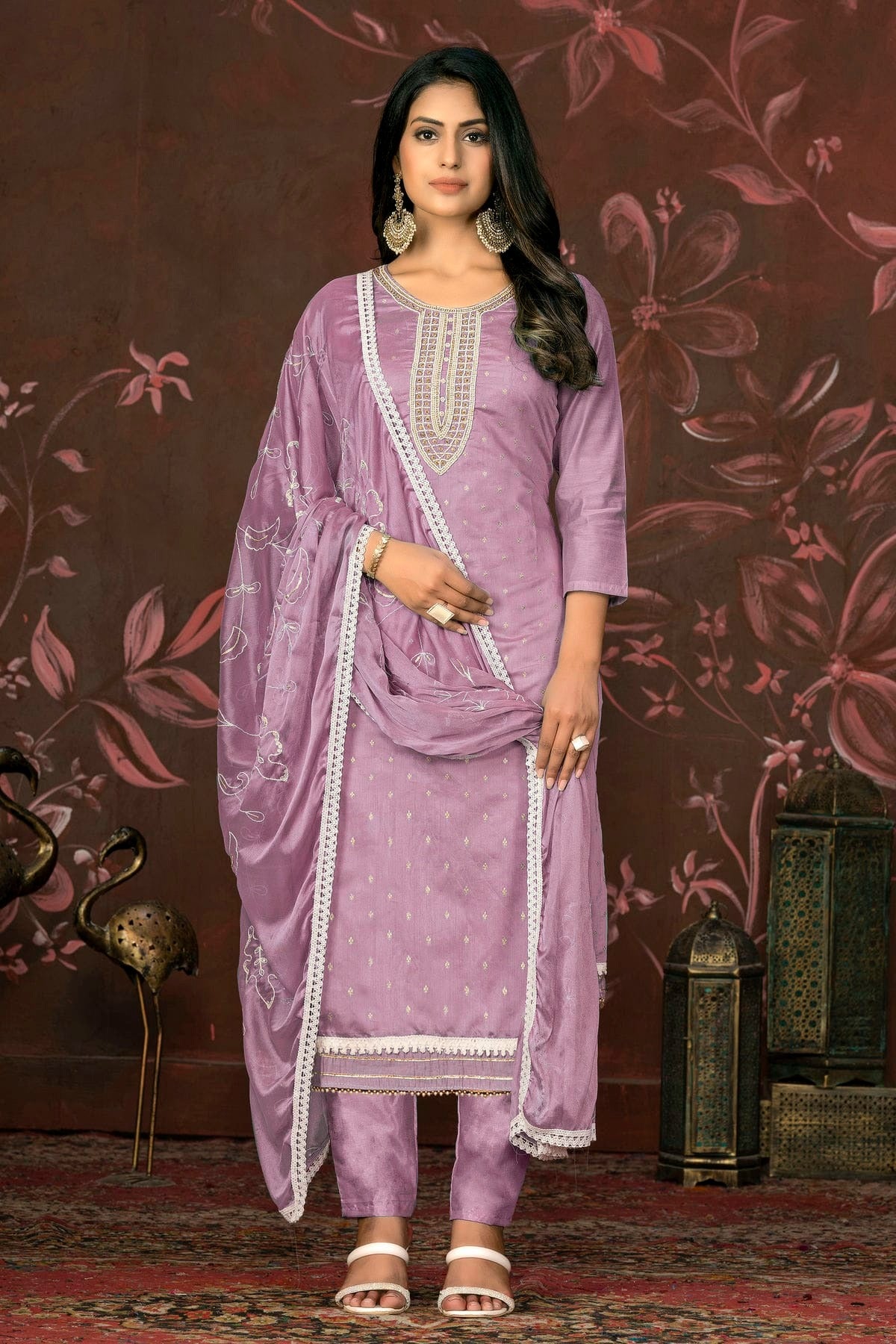 Light Purple Unstitched Modal Cotton Pant Style Suit NCUS11610176