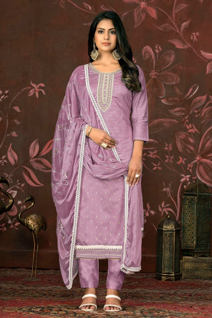 Light Purple Unstitched Modal Cotton Pant Style Suit NCUS11610176
